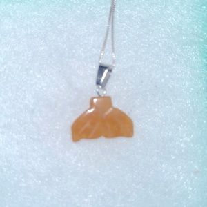 Boho hippie Yellow Jasper Crystal Mermaid tail Sterling Silver Necklace 16”